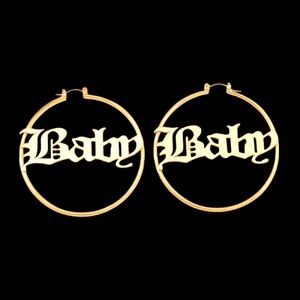3 Inch, Gold, Baby, Hoop Earrings, Old English 90s